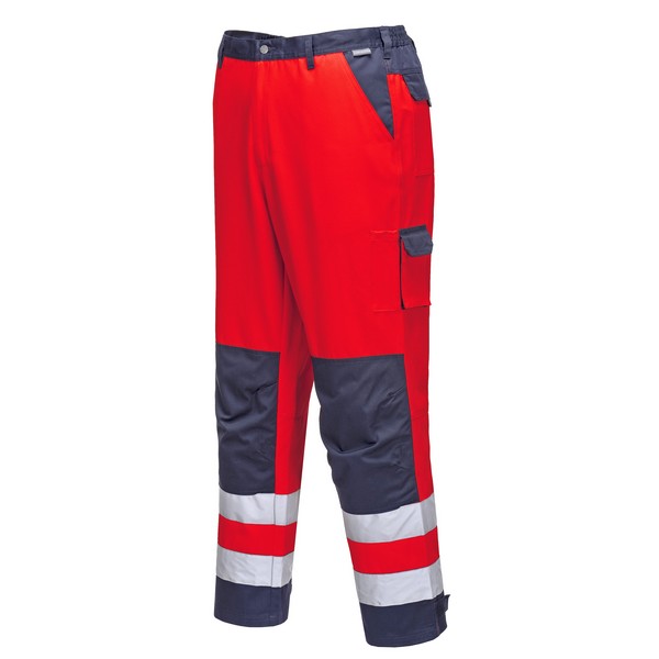 Výstražné reflexní pracovní kalhoty LYON Hi-Vis, červené